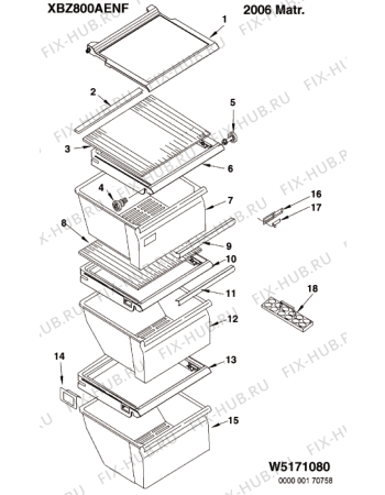 Схема №6 XBZ800AENFHA (F060904) с изображением Полка для холодильной камеры Indesit C00282785