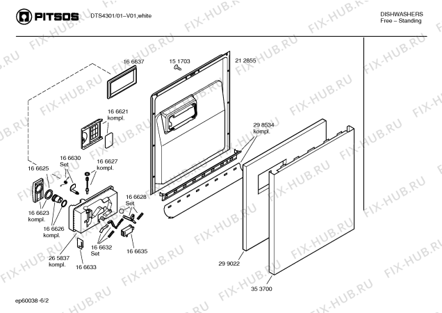 Взрыв-схема посудомоечной машины Pitsos DTS4301 - Схема узла 02