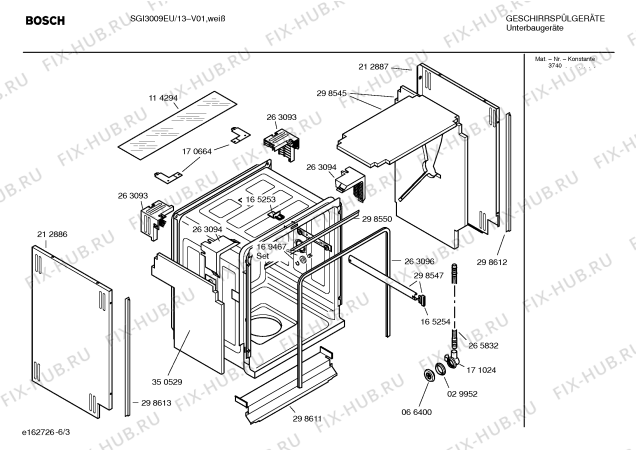 Схема №4 SGI3009EU с изображением Передняя панель для посудомойки Bosch 00356687