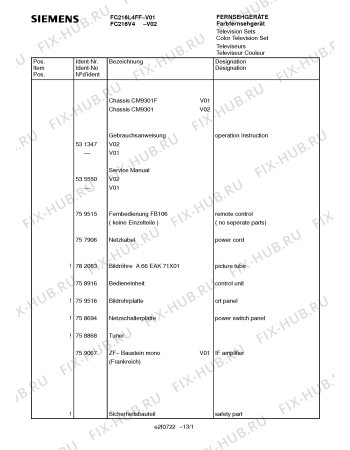 Схема №9 FC216V4 с изображением Инструкция по эксплуатации для телевизора Siemens 00531347