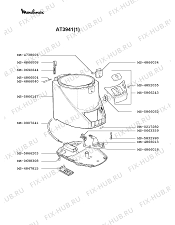 Взрыв-схема тостера (фритюрницы) Moulinex AT3941(1) - Схема узла 9P002607.3P2