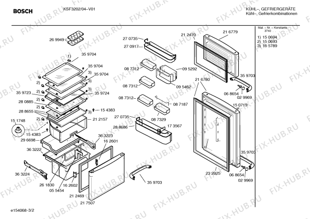 Схема №1 KSF32420 с изображением Передняя панель для холодильника Bosch 00365896