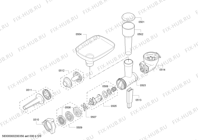 Взрыв-схема кухонного комбайна Bosch MUM9B34S27, OptiMUM - Схема узла 05