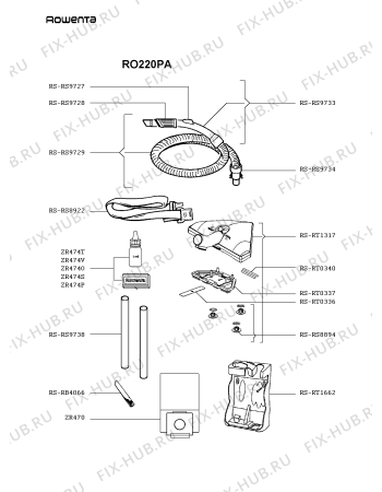 Взрыв-схема пылесоса Rowenta RO220PA - Схема узла SP000431.2P2