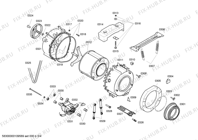 Схема №2 WM08G260IN с изображением Задняя часть бака для стиралки Siemens 00711392