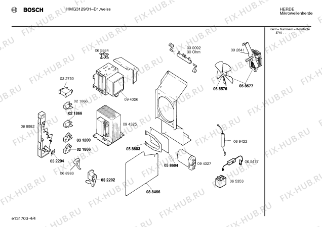 Взрыв-схема микроволновой печи Bosch HMG3129 - Схема узла 04
