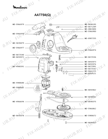 Взрыв-схема кухонного комбайна Moulinex AAT7S6(Q) - Схема узла ZP000302.3P2