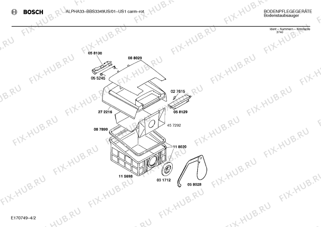 Схема №3 BBS3349US ALPHA 33 с изображением Щетка для обивки для мини-пылесоса Bosch 00460050