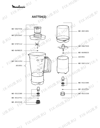 Взрыв-схема кухонного комбайна Moulinex AA77S4(2) - Схема узла 8P000296.0P2