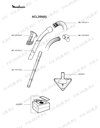 Взрыв-схема пылесоса Moulinex ACL35N(0) - Схема узла AP002218.6P3