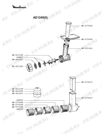 Взрыв-схема мясорубки Moulinex AE1245(0) - Схема узла VP001018.3P2