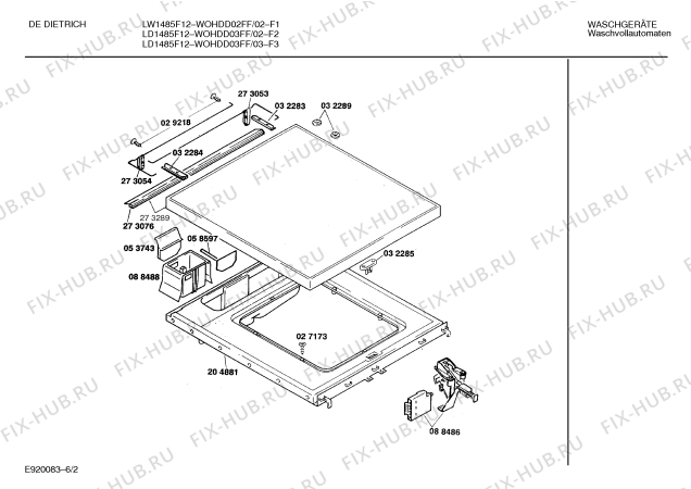 Схема №2 WOHDD03FF, DE DIETRICH LD1485F12 с изображением Вкладыш в панель для стиральной машины Bosch 00273374