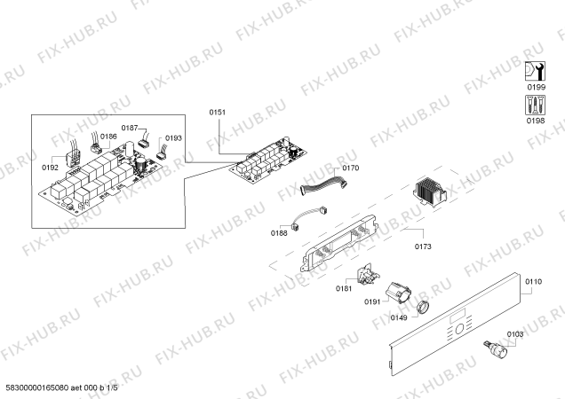 Схема №2 HBA64A260F с изображением Модуль управления, незапрограммированный для плиты (духовки) Bosch 00703820