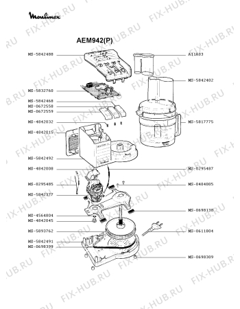 Взрыв-схема кухонного комбайна Moulinex AEM942(P) - Схема узла QP000524.6P2