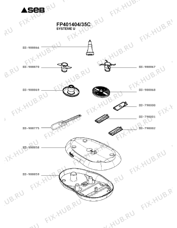 Взрыв-схема кухонного комбайна Seb FP401404/35C - Схема узла 9P003521.7P2