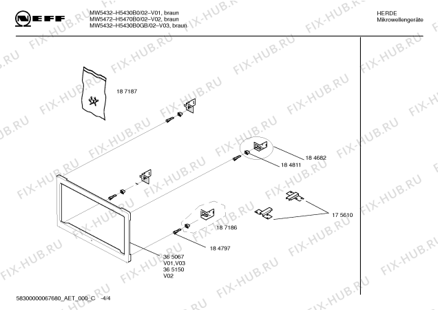 Схема №2 H5430B0GB MW 5432 с изображением Рамка для микроволновки Bosch 00365067