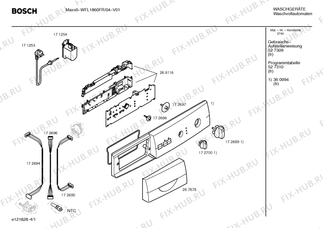 Схема №1 WFL1860FR MAXX 6 WFL1600 electronique с изображением Панель управления для стиралки Bosch 00360094