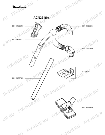 Взрыв-схема пылесоса Moulinex ACN251(0) - Схема узла IP002233.8P2