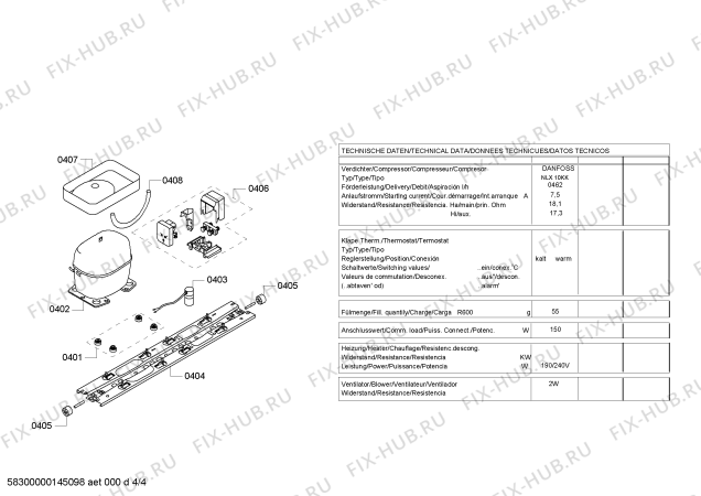 Взрыв-схема холодильника Bosch KDN40A76 - Схема узла 04