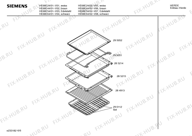 Схема №5 HE68E54 S2001 с изображением Инструкция по эксплуатации для плиты (духовки) Siemens 00524833
