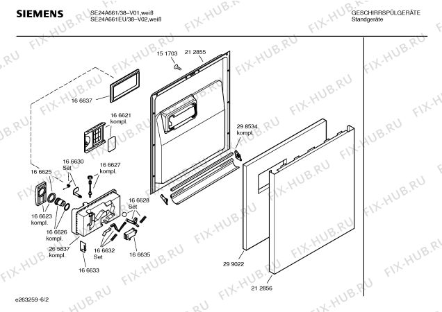 Схема №3 SE24A661EU Extraklasse с изображением Передняя панель для посудомойки Siemens 00369582