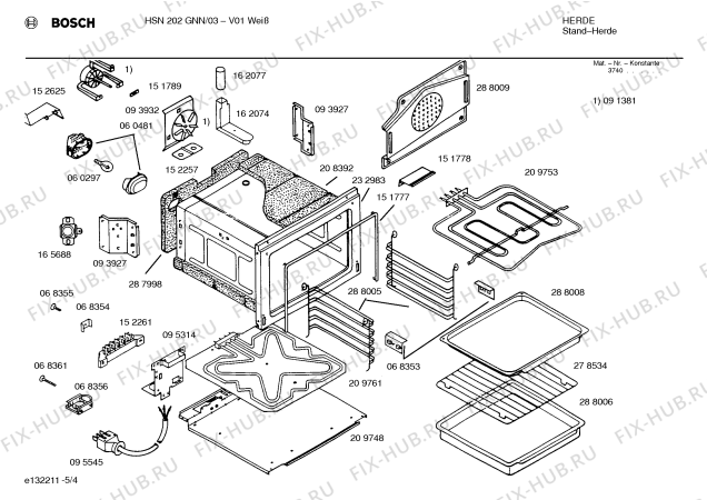 Схема №2 HSN102GNN с изображением Стеклокерамика для электропечи Bosch 00233635