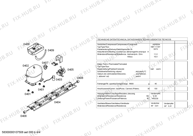 Схема №1 P1KCL4006D с изображением Ремкомплект для холодильника Bosch 00242149