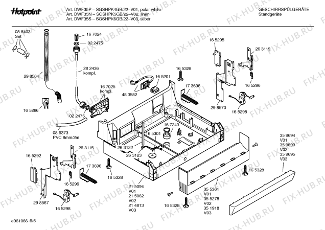 Взрыв-схема посудомоечной машины Hotpoint SGSHPK5GB DWF35N - Схема узла 05