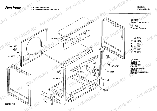 Схема №1 CH1004 с изображением Верхний нагревательный элемент для плиты (духовки) Bosch 00270452
