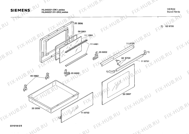 Взрыв-схема плиты (духовки) Siemens HL540221 - Схема узла 05