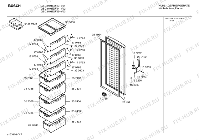 Схема №2 GSD3601EU с изображением Передняя панель для холодильника Bosch 00353609