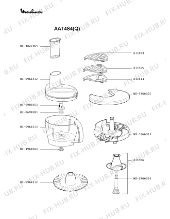 Взрыв-схема кухонного комбайна Moulinex AAT4S4(Q) - Схема узла OP000488.4P3