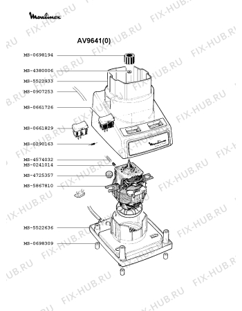 Взрыв-схема блендера (миксера) Moulinex AV9641(0) - Схема узла TP001309.7P2