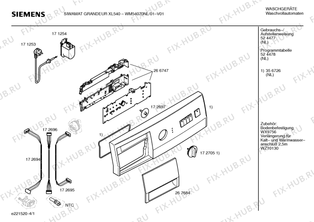 Схема №2 WM54070NL SIWAMAT Grandeur XL540 с изображением Панель управления для стиральной машины Siemens 00356726