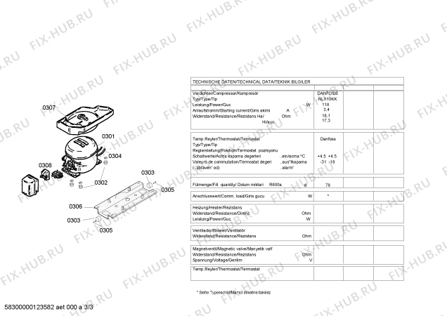 Взрыв-схема холодильника Bosch KDV39X10 - Схема узла 03