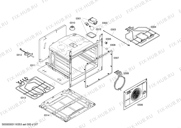 Взрыв-схема плиты (духовки) Bosch HSN651020E - Схема узла 03