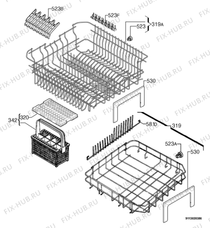 Взрыв-схема посудомоечной машины Electrolux ESF6128 - Схема узла Basket 160