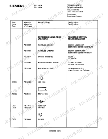 Схема №7 FC210K6 с изображением Инструкция по эксплуатации для телевизора Siemens 00531031