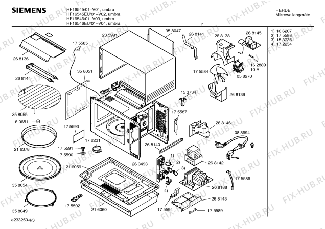Схема №3 HF16556 с изображением Инструкция по эксплуатации для микроволновки Siemens 00525561