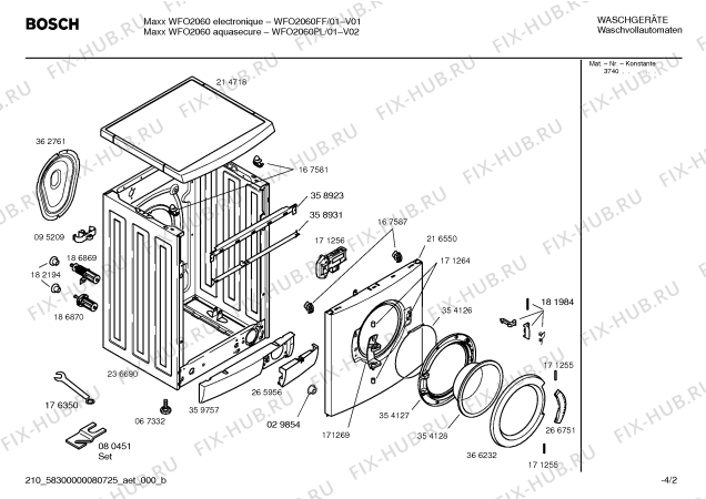 Взрыв-схема стиральной машины Bosch WFO2060FF Maxx WFO2060 electronique - Схема узла 02