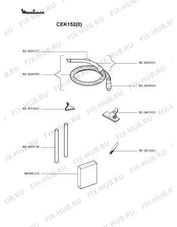 Взрыв-схема пылесоса Moulinex CEK152(0) - Схема узла 6P002682.6P2
