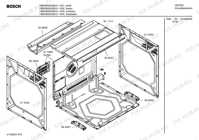 Взрыв-схема плиты (духовки) Bosch HBN3660GB - Схема узла 05