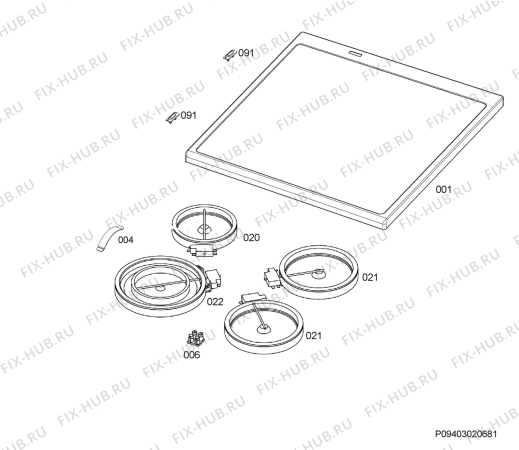 Взрыв-схема плиты (духовки) Electrolux EKC6554EIW - Схема узла Hob
