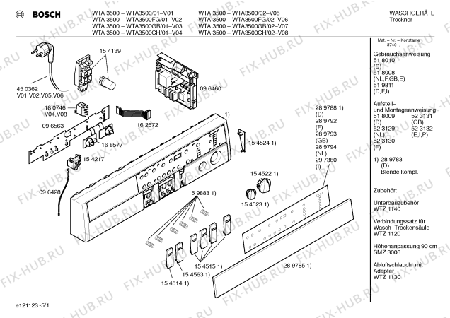 Схема №4 WTA3500FG WTA3500 с изображением Панель управления для электросушки Bosch 00289783