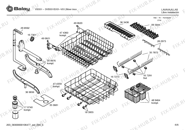 Взрыв-схема посудомоечной машины Balay 3VS551ID - Схема узла 06