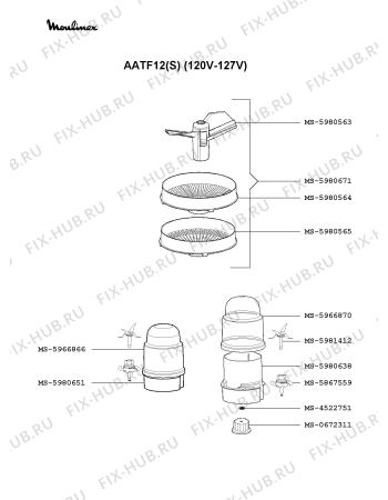 Взрыв-схема кухонного комбайна Moulinex AATF12(S) - Схема узла 3P000421.5P3
