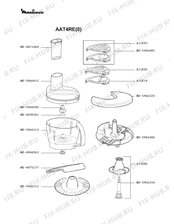 Взрыв-схема кухонного комбайна Moulinex AAT4RE(0) - Схема узла 7P000472.3P3