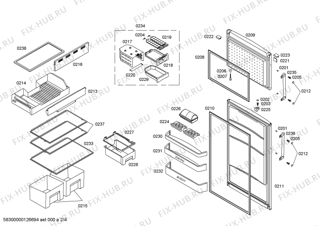 Схема №3 KDN36X43 с изображением Дверь для холодильника Bosch 00245344