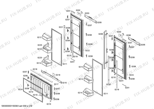 Схема №5 T36BT71FS с изображением Внешняя дверь для холодильника Bosch 00248445