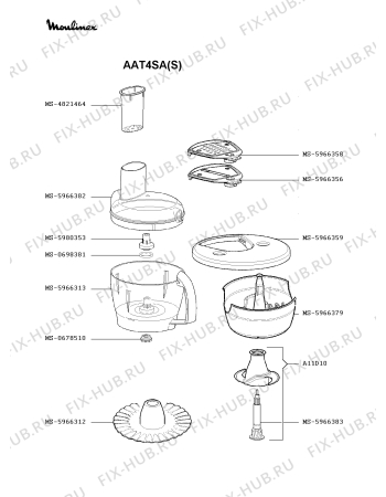Взрыв-схема кухонного комбайна Moulinex AAT4SA(S) - Схема узла 8P002394.8P3